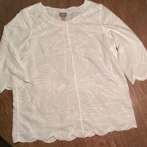 Chico’s White Embroidered Top, size 2 (Large). Dress it up or Down!